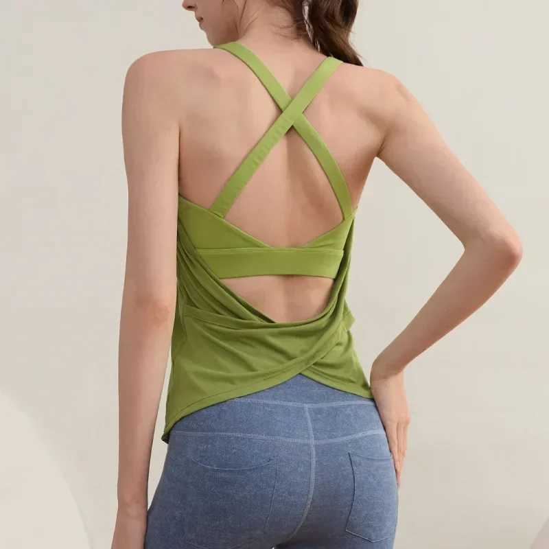Womens shoulder strap fitness yoga vest high stretch sports vest slim fit with detachable pad fitness suitXJ250410