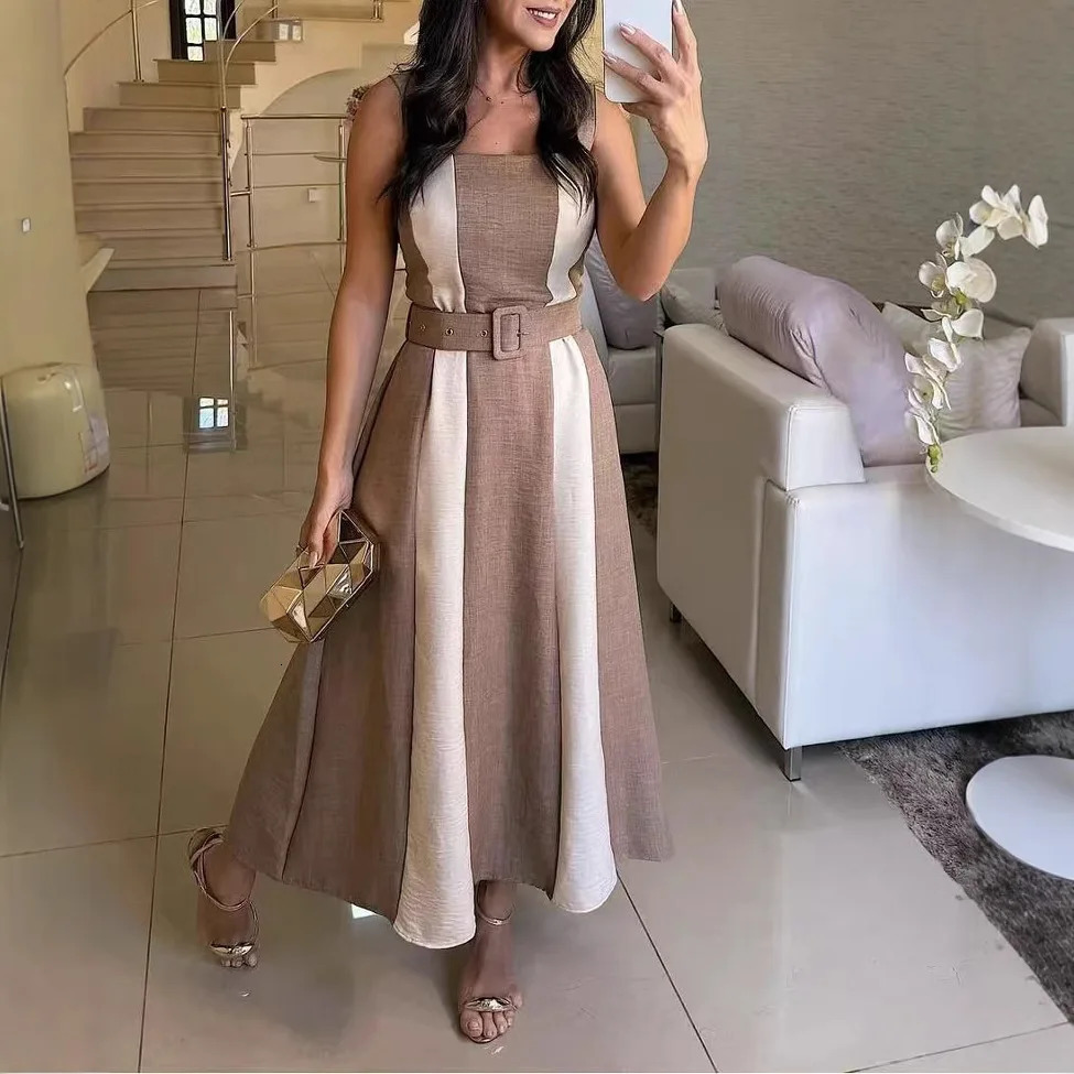 ultra-thin elegant womens Maxi dress fashion comparison with sleeveless long sleeved womens vest casual office womens dress 250409