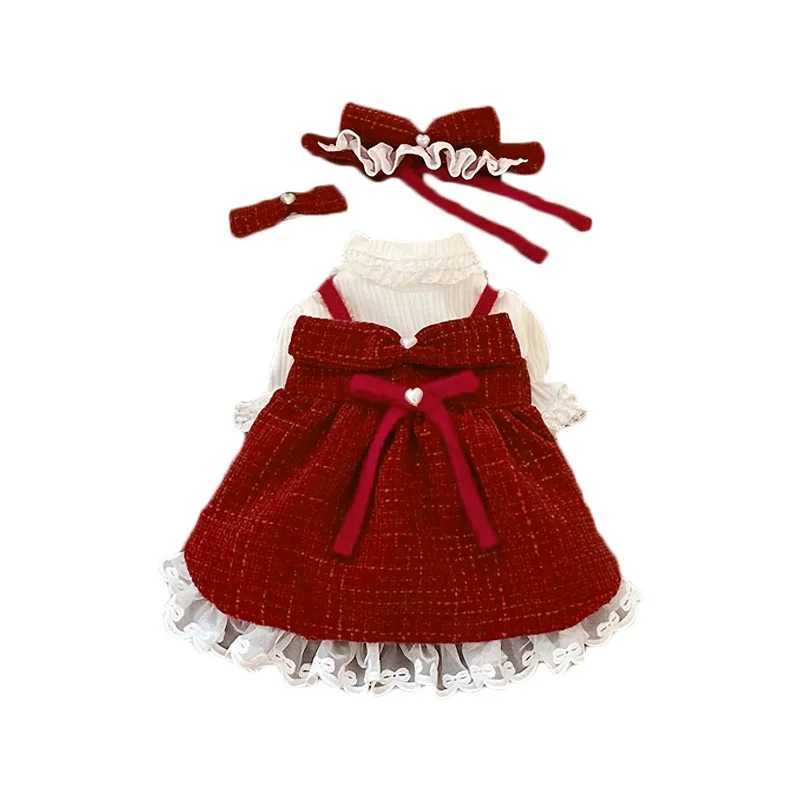 Red Pet Christmas New Year Autumn/Winter Bow Dress Cat Thick Warm Coat Dog Clothes for Small Dogs Puppy Clothes Gift J251110