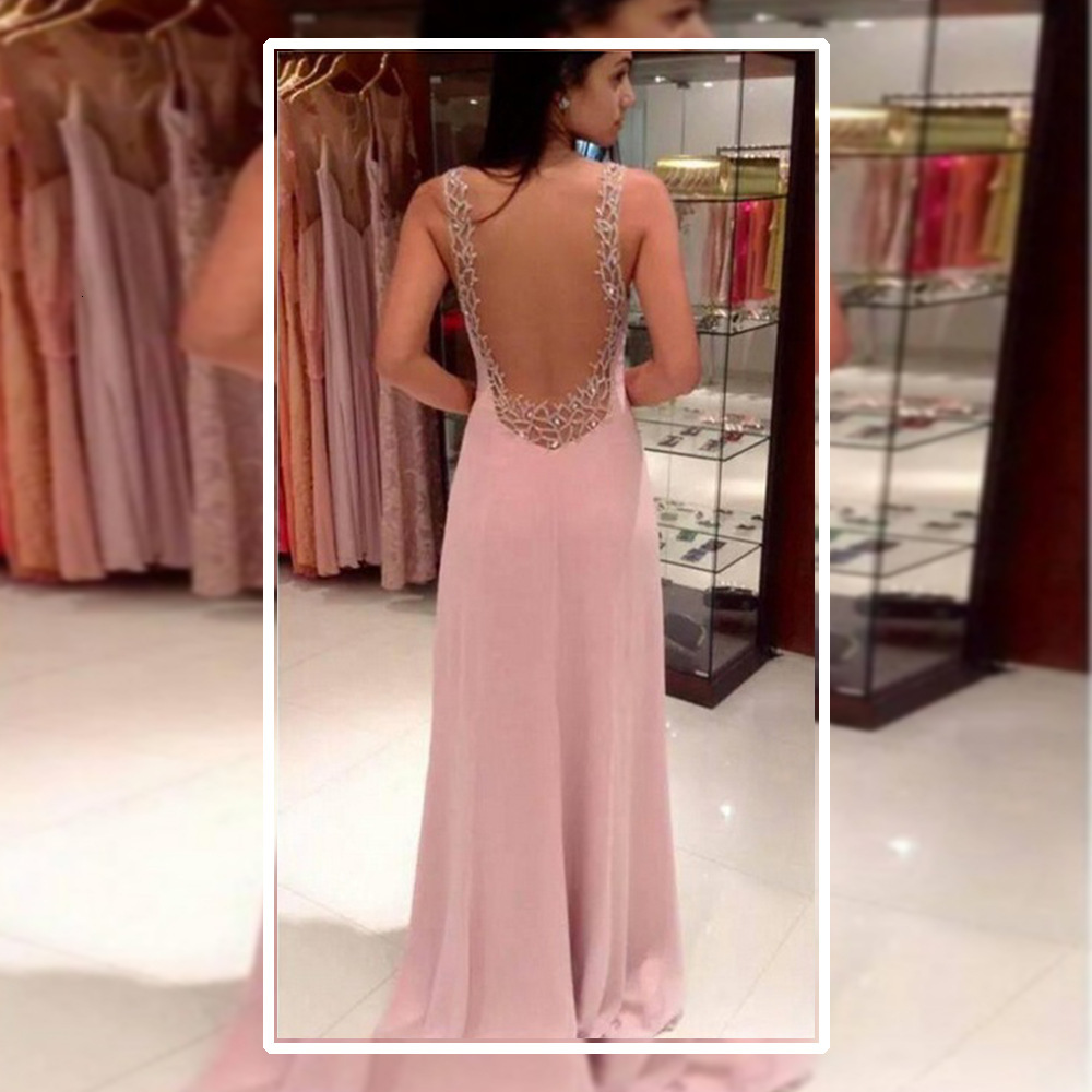 Hot selling 2025 New Deep V-neck Fashion Prom Chiffon Pink Evening Long Dress Women