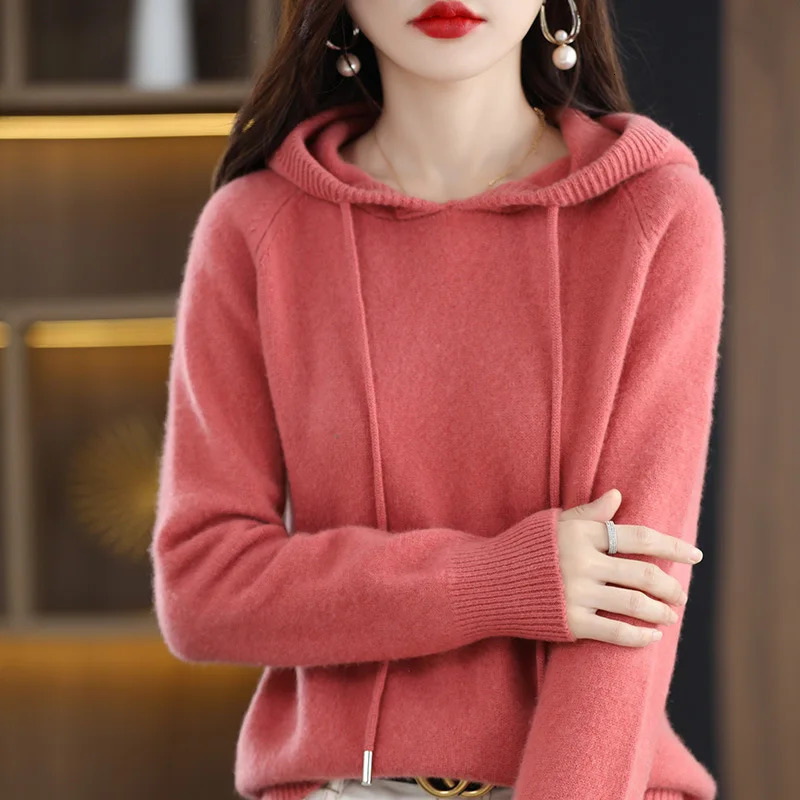 Cashmere Hooded Sweater Women Autumn Winter Long Sleeve Solid Color Knitted Hoodies Lady Loose Drawstring Casual Pullover Hoodie 251106