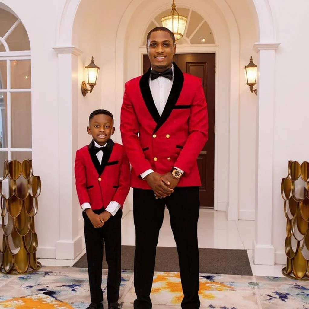 Foral Formal Suits for Father and Son Wedding Fashion 2 Pieces Family Outfits Double Breasted Groom Tuxedo Boy Suit 251104