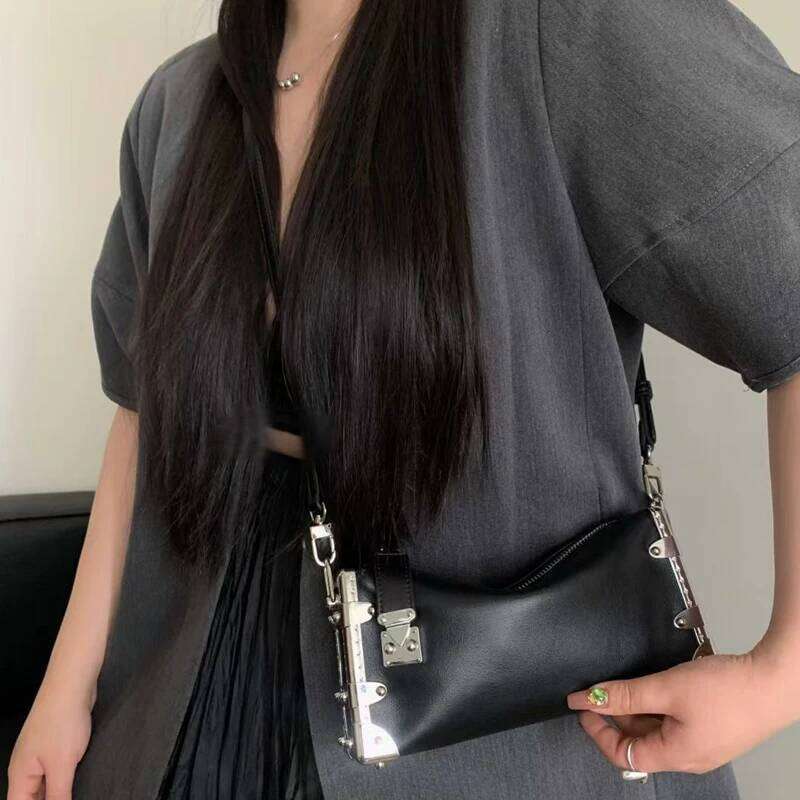 Genuine Leather Small Box Bags For Women Luxury Designer Handbags Purses 2025 New In Cowhide Lock Rivet Chain Underarm Shoulder