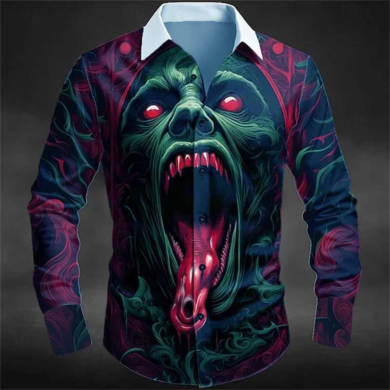 Halloween Mens Skull Dragon Flame Shirt Dark Punk Gothic Style Outdoor Holiday Summer Spring Lapel 3D Printed Lapel Shirt K251110