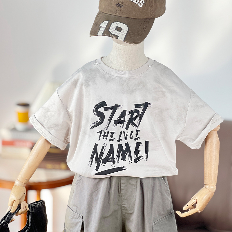 GS- Ddmyshoesvip Children S Thin Style Boys Short Sleeved Top New Girls Letter Round Neck Summer Clothes Big Children S T Shirt A