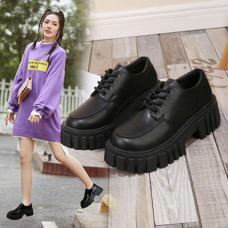 Woman Sandals Summer New Black Versatile Casual For Women British Style Thick Soled Small Leather Shoes Fashionable Lace Up Single Shoes