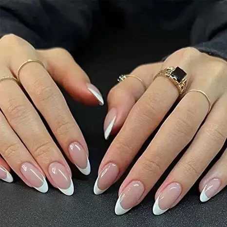 24 pieces/set of black French style fake nails with detachable almond shaped corner braces and perforated fake nails W250410