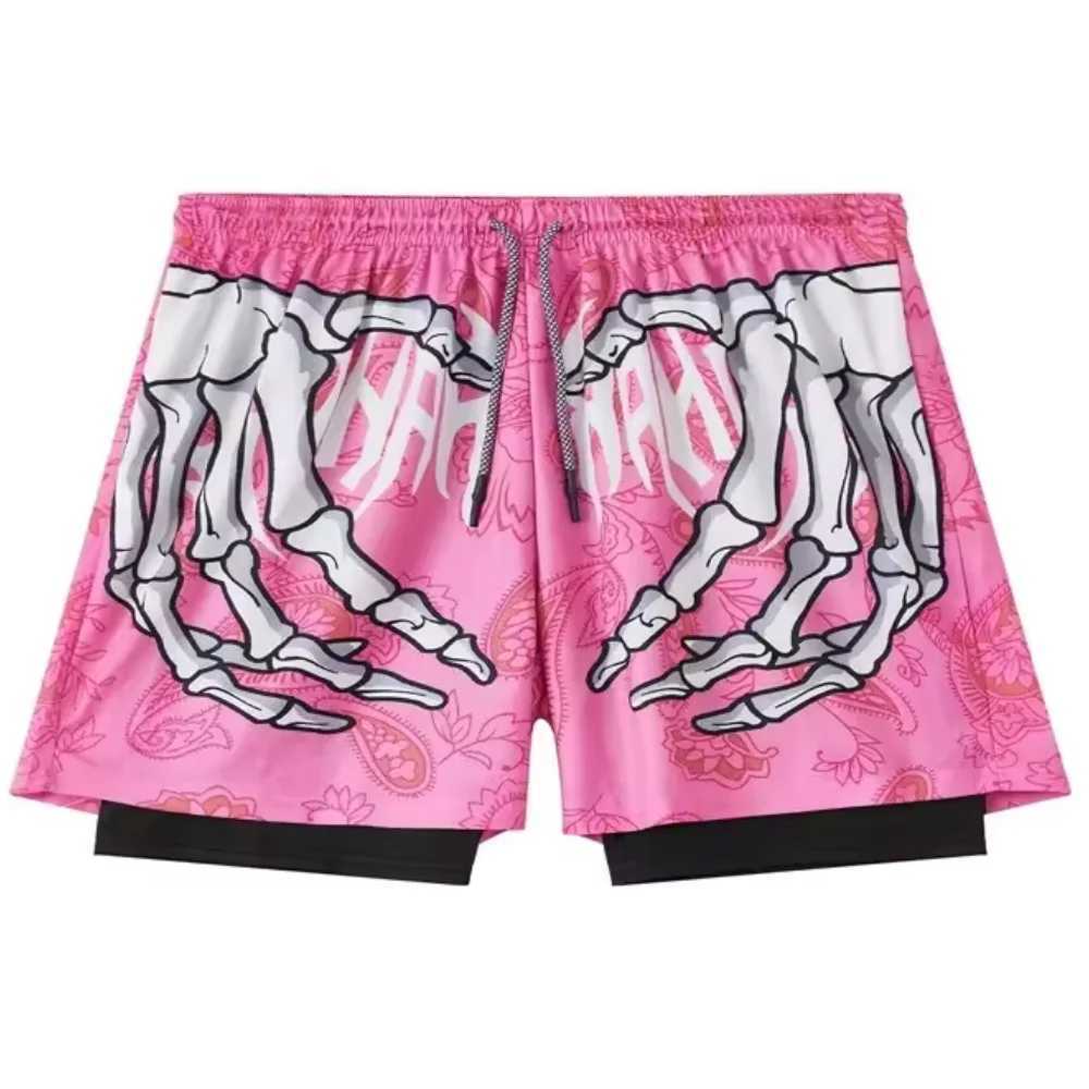 New fitness built-in pocket sports shorts summer 2-in-1 quick drying gym beach shorts running double-layer outdoor sports pants X250410