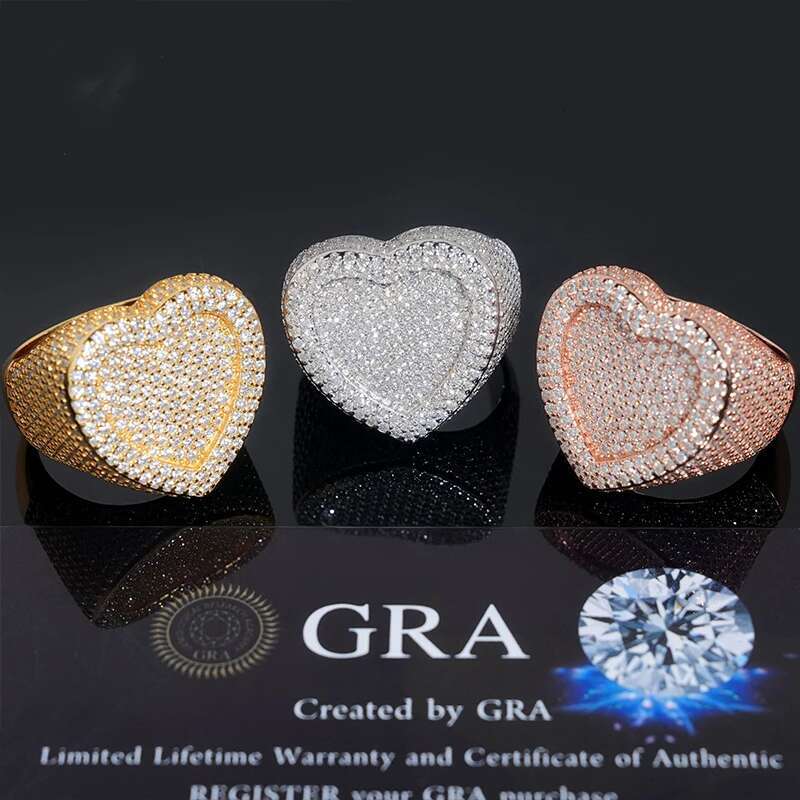 2024 Hip Hop DJMAX Full Moissanite Rings For Men Original 925 Sterling Silver Heart Womens Moissanite Finger Ring Best Gifts