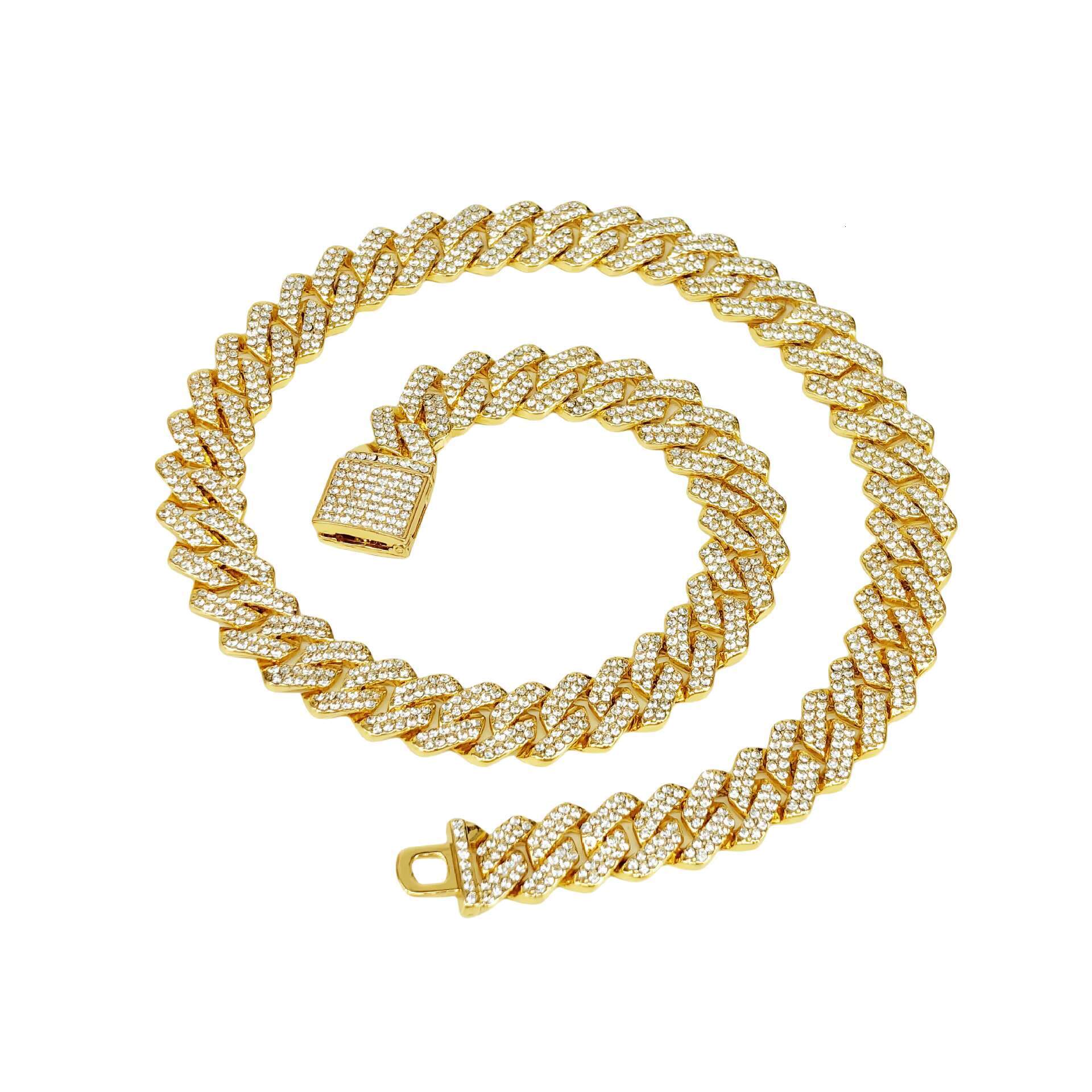 14mm chilled Miami Halslet all stone gold-plated necklace, Cuban men's chain necklace
