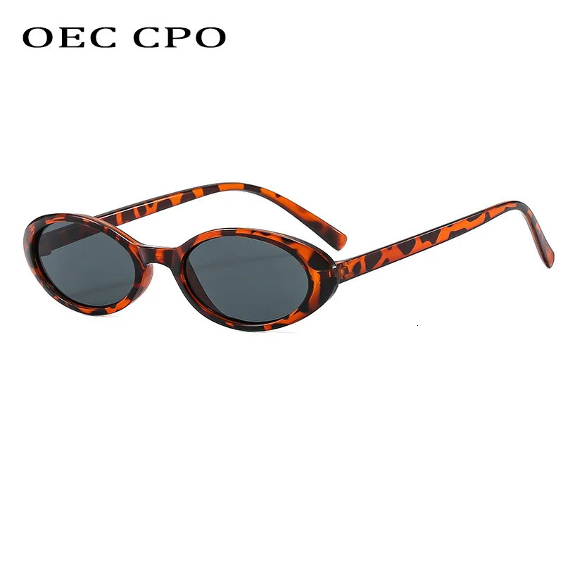 small oval sunglasses for women fashionable retro hiphop cat eye leopard black punk glasses UV400 Oculos 250410
