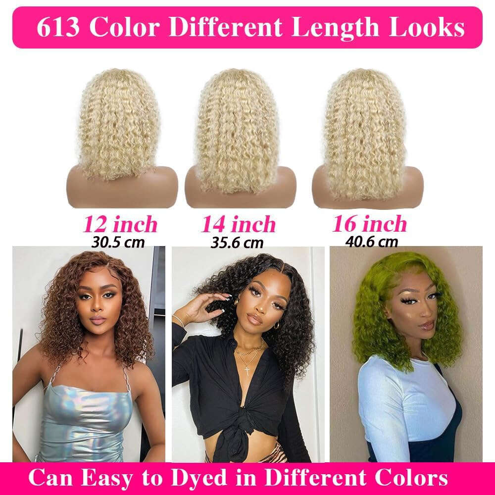 613 Blonde Kinky Bob Human Hair 13X4 Lace Front - Glueless Hairline With Baby Hair, 250% Density Short Jerry Curly Wigs For, Pre-Plucked Frontal Wig F