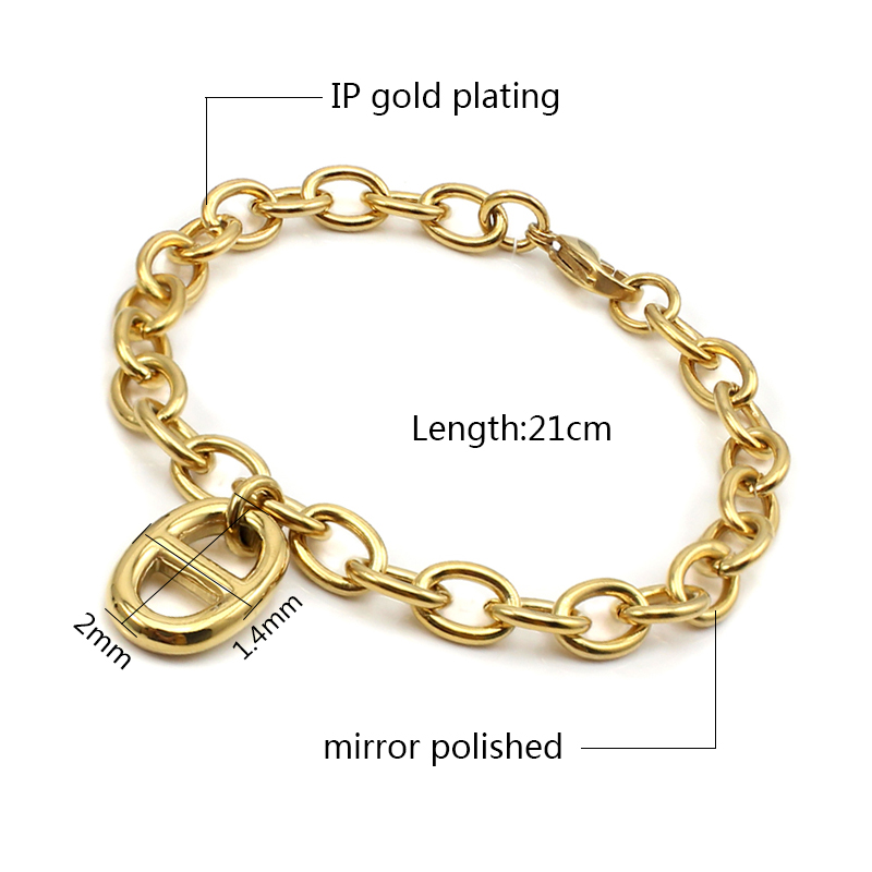 18K Gold Plated Stainless Steel Jewelry Pig Nose Chain Bracelet Miami Cuban Link Bracelet Multiple Design Chunky Bracelets Women