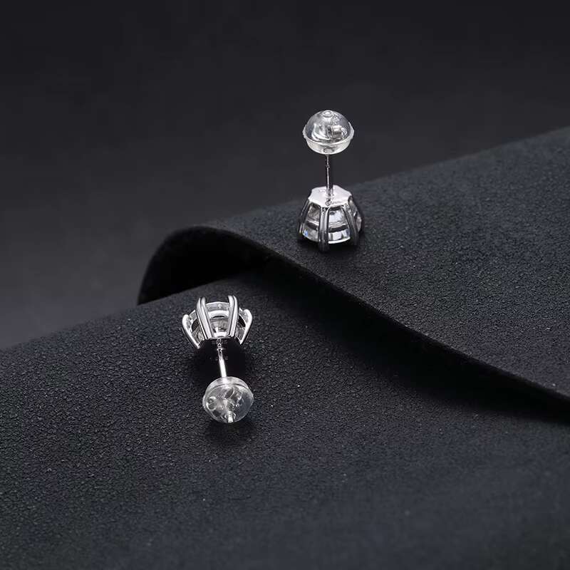 Fine Jewelry 6.5mm Hidden Halo Studs Earrings 925 Sterling Silver Claw Setting Round VVS Moissanite for Womens Party Gift