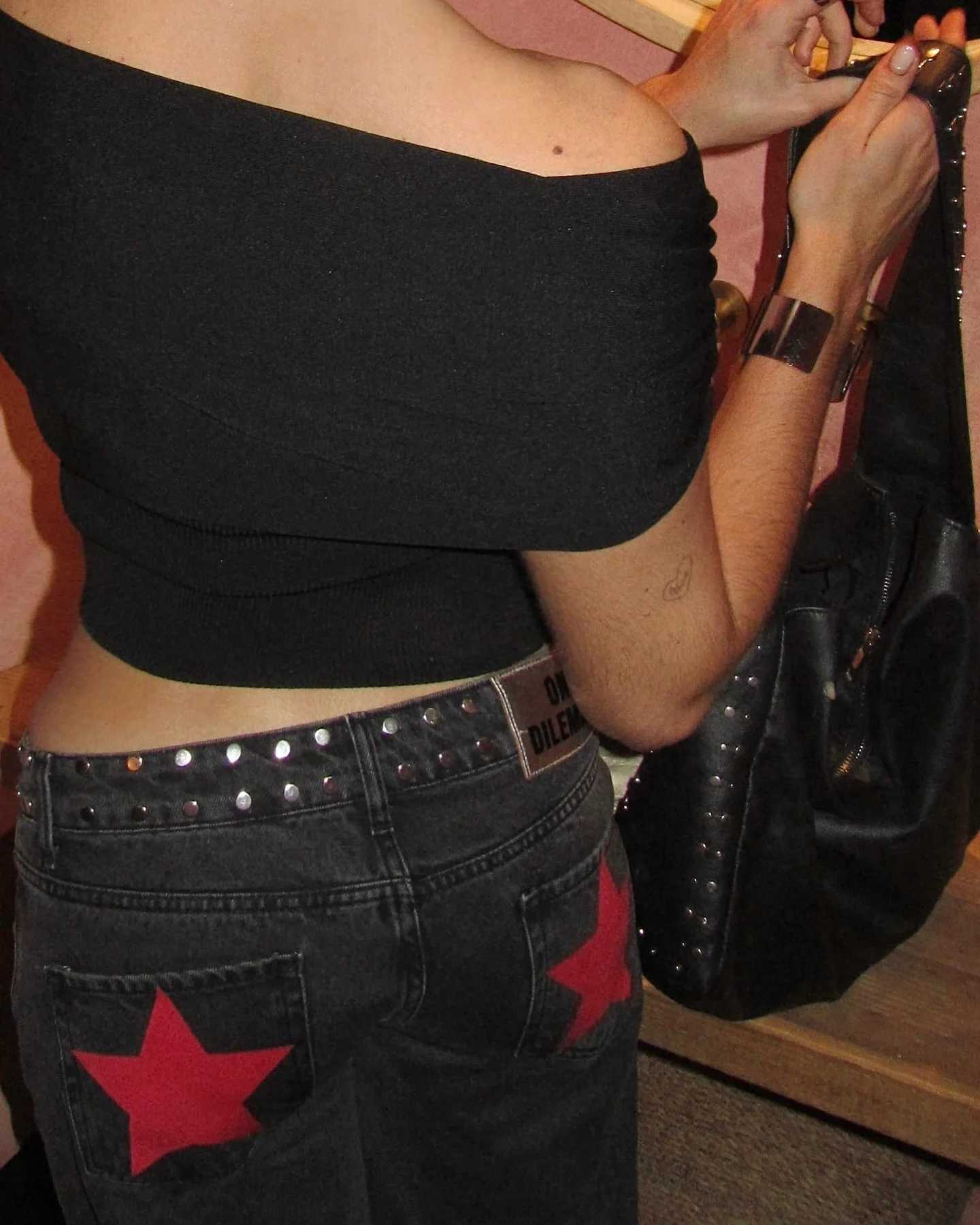 ONE DILEMMA Women Y2K Vintage Jeans Star Pattern Metal Rivet Jeans Female Baggy Casual Straight Leg Denim Pants Women Clothing C251110