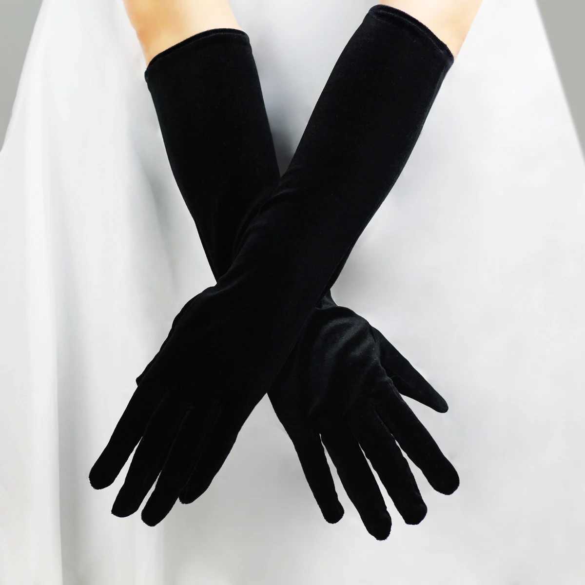 WG011-2 Elegant Wedding Bridal Black Long Gloves Elbow Length Velvet Finger Brides Bridesmaid Handmade Gloves L251110