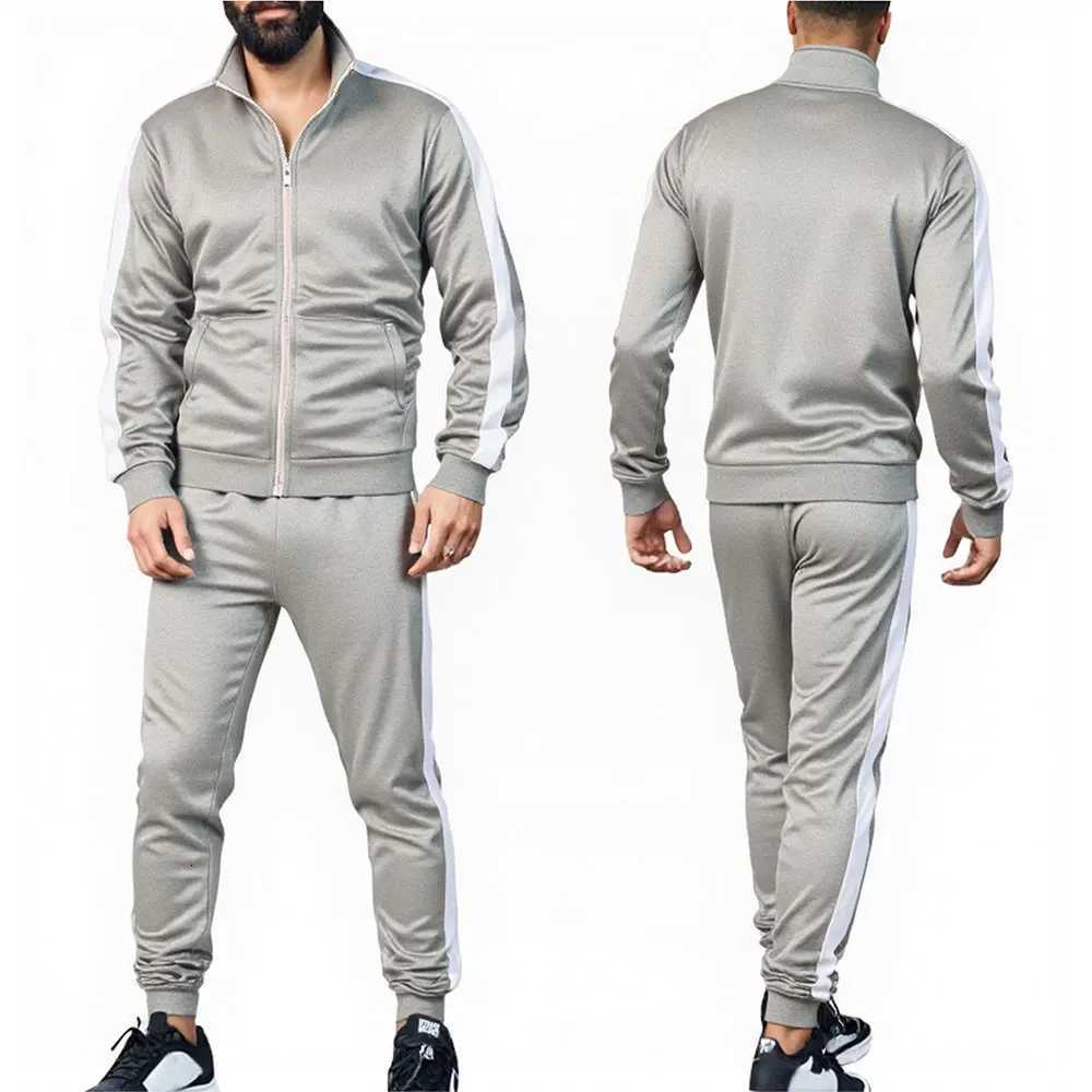 Mens Casual Tracksuit Sports Suit Set Zip Up Stand Collar Jacket Sweatpants 2PCS Outfit for Daily Streetwear Fall Winter W251110