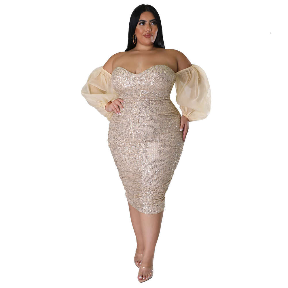 Sexy Sequin Strapless Mesh Solid Color Evening Tight Hot Girl Bodycon Night club maxi dress SEXY DRESSES FOR WOMEN