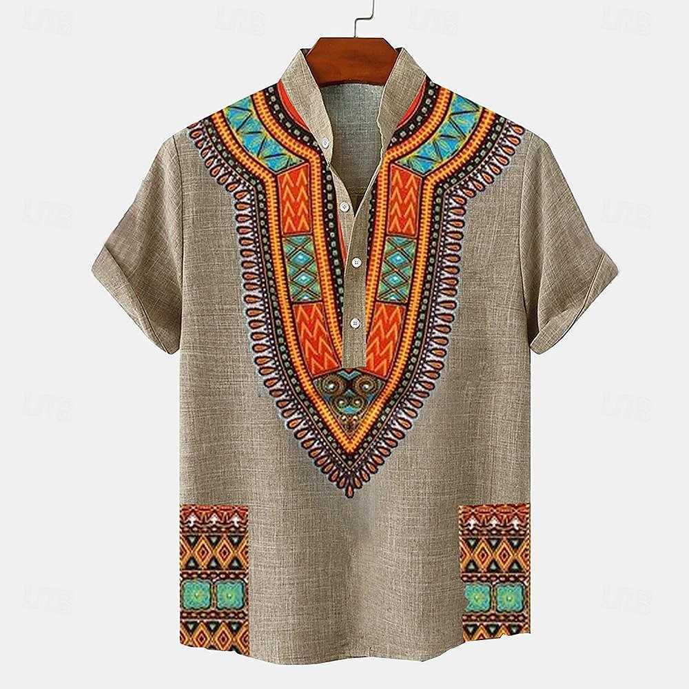 100% solid color linen hot selling shirt with half open button up stand collar and solid color linen mens top in European sizes X250410