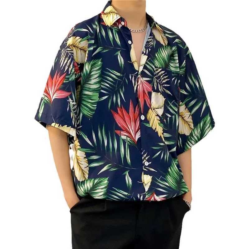 Mens short sleeved shirt with tropical print Hawaiian summer shirt large size beach party vacation casual clothing X250410