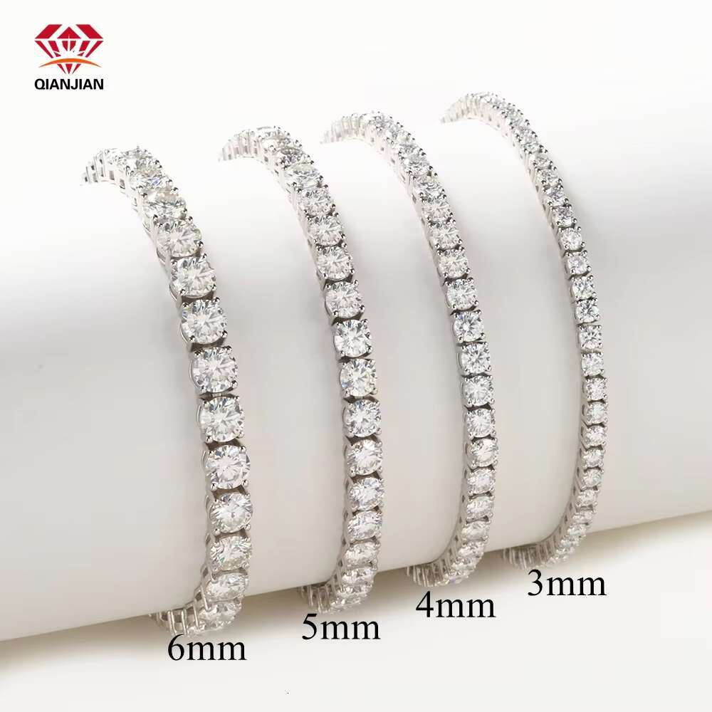 High Quality Pass Diamond Tester Hip Hop 925 Sterling Silver 2mm 3mm 4mm 5mm 6.5mm Moissanite Tennis Chain Bracelet