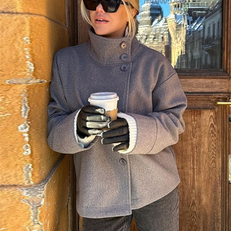 Urban Black Woolen Blend Coat Stand Collar Singlebreasted Long Sleeve Thick Warm Jacket Autumn Winter Lady Outwear 251105