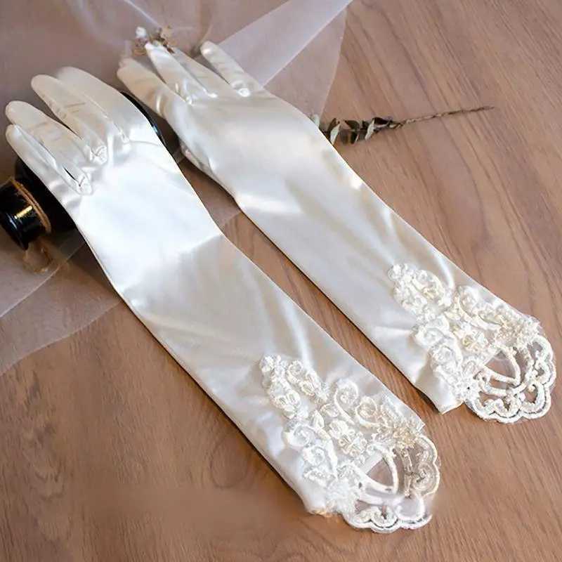 Elegant Lace Satin Bride Gloves Eblow Length White Lace Christmals Party Gloves Wedding Party Wedding Gloves L251110