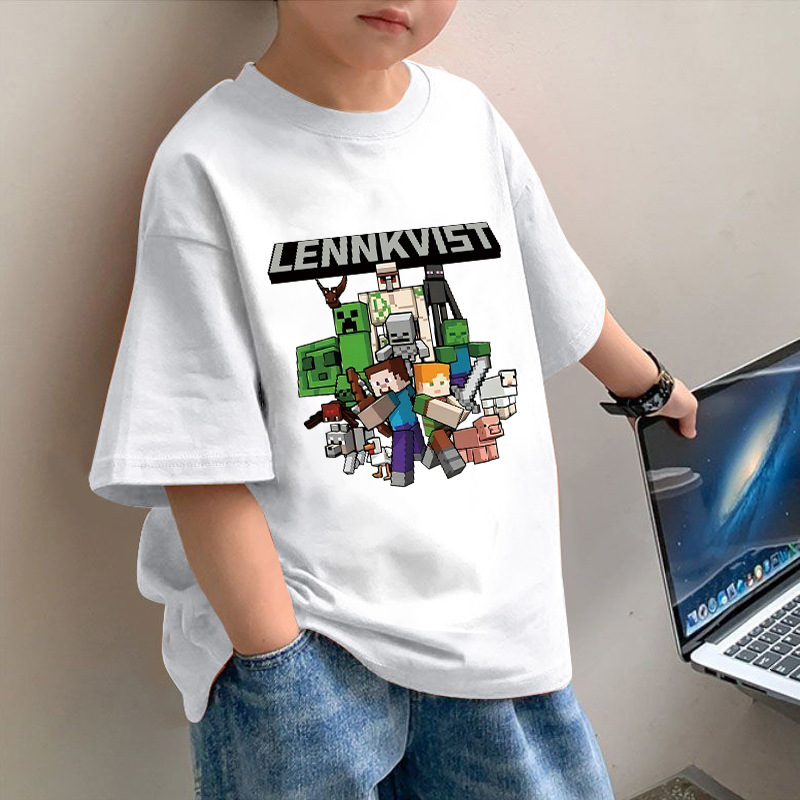 GS- Ddmyshoesvip Cotton New Boys Short Sleeved T Shirt For Summer My World Print Fit Trend Mid Size Children S Loose Top