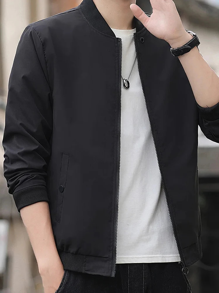 Mens casual fashion windproof outdoor sports zipper solid color long sleeved cold and warm aviation jacket 250401