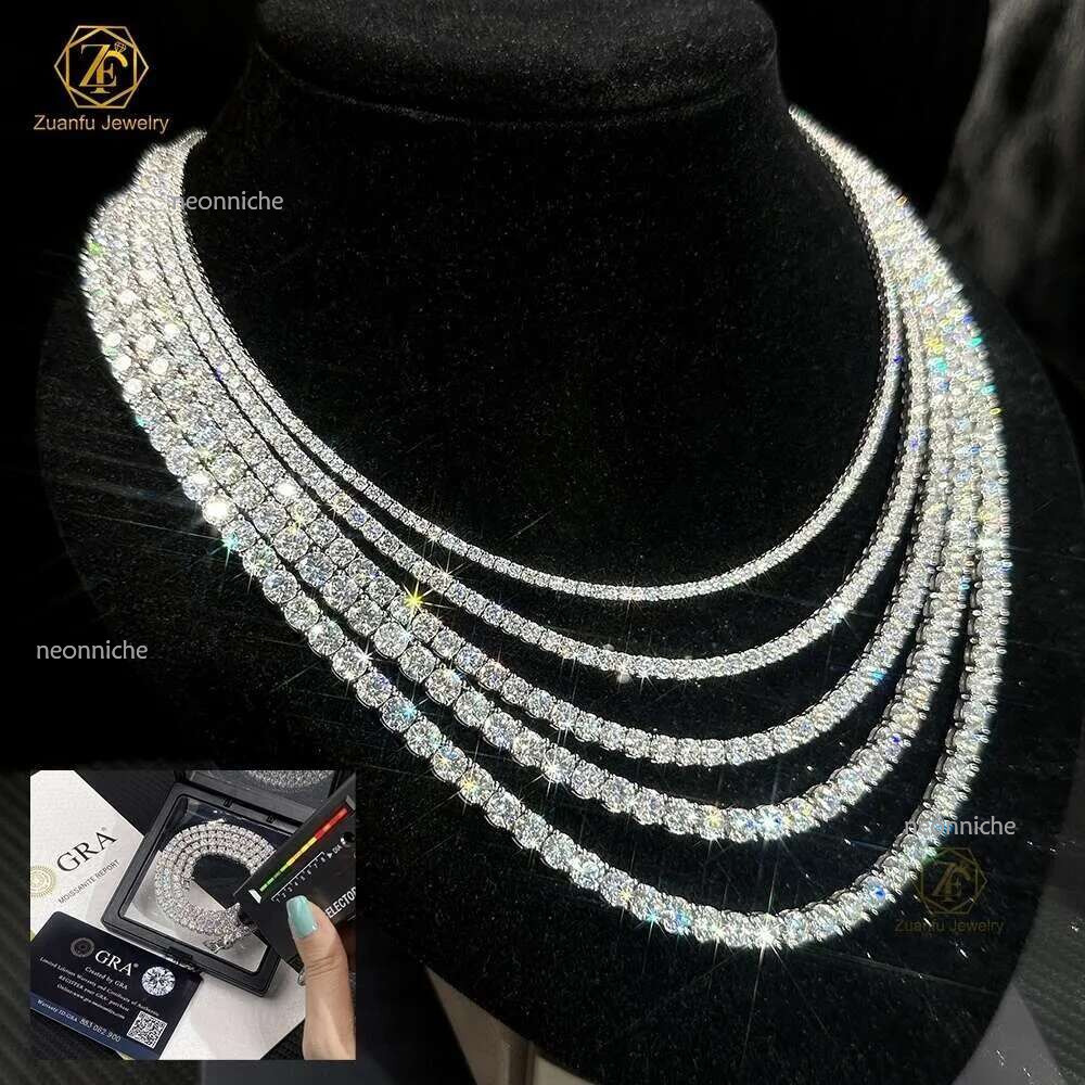 Hip-Hop Jewelry GRA Certificate S 3MM 4MM 5MM 6.5MM VVS D Color Dia Moissanite Tennis Chain Necklace