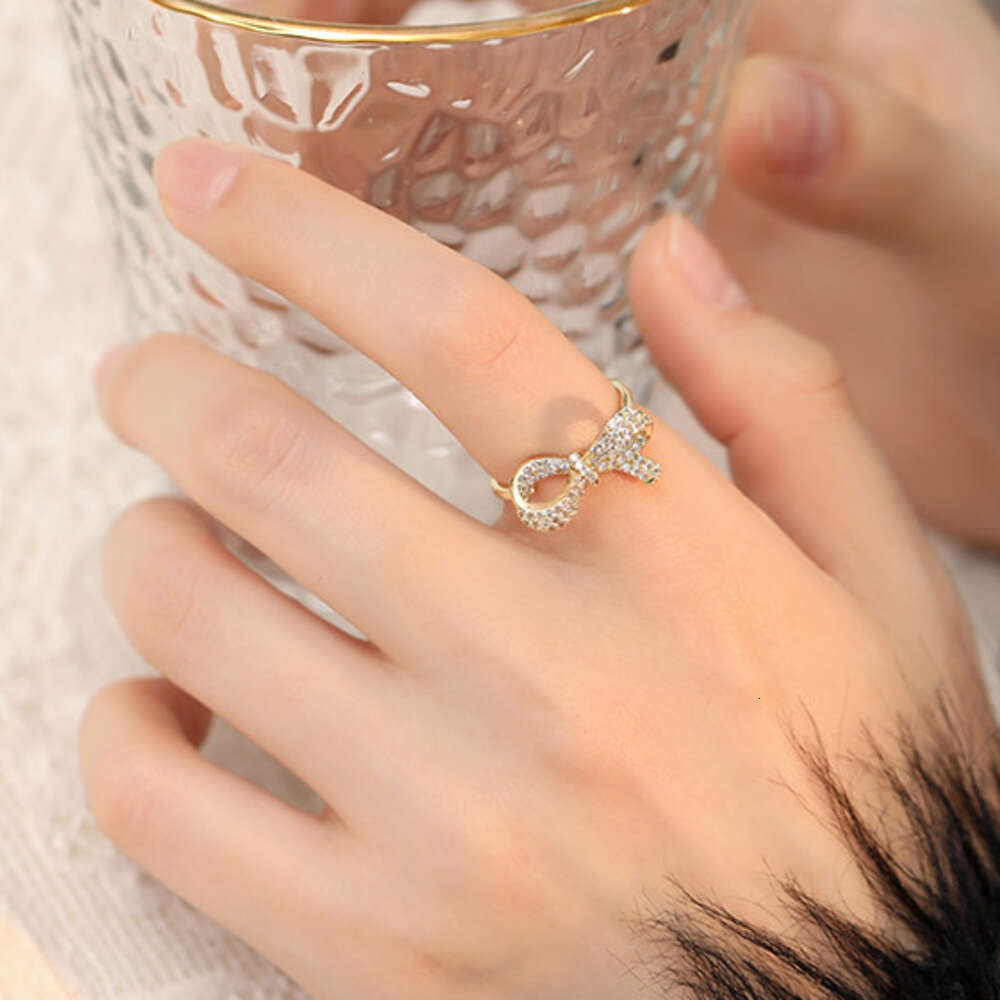 DHcollections Butterfly Knot Zircon for Women, Light Luxury, High-End Feel, Ins Style, Versatile Index Finger Ring, Elegant and Fashionable, Niche Ope