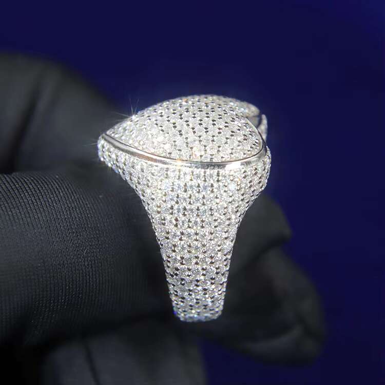 Custom Luxury Cuban Ring Full Ice Out Round Moissanite Diamond Ring Heart Shape Mens Rapper Hip Hop Ring