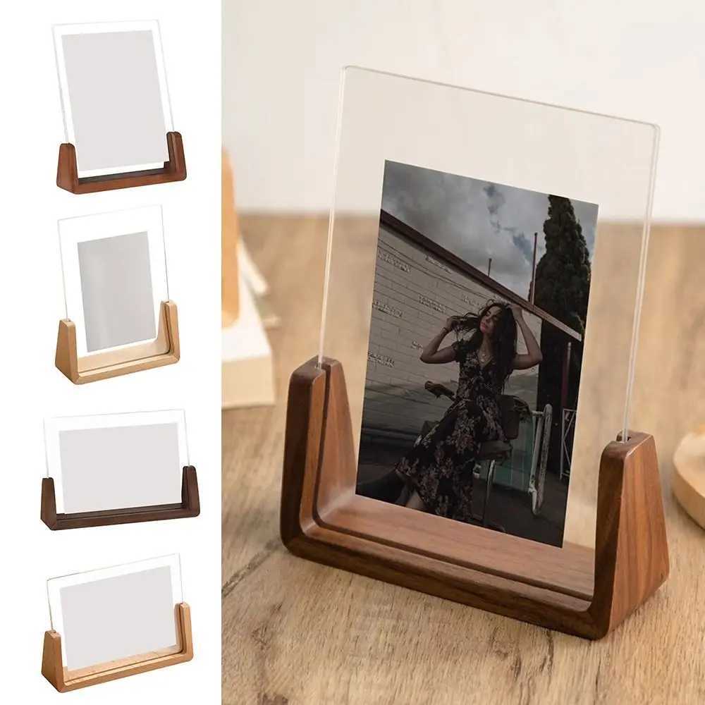 Creative Photo Acrylic U Shape Transparent Desktop Walnut/Beech Wedding Pictures Frame Office Decor L251110 H260306