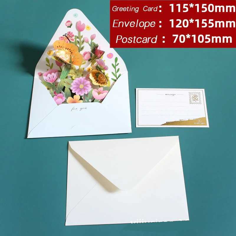 New Rantic Flower Birthday Christmas Card 3D Pop up Card Set Postcard Par Wedding Decoration Creative Gift Card Y250410