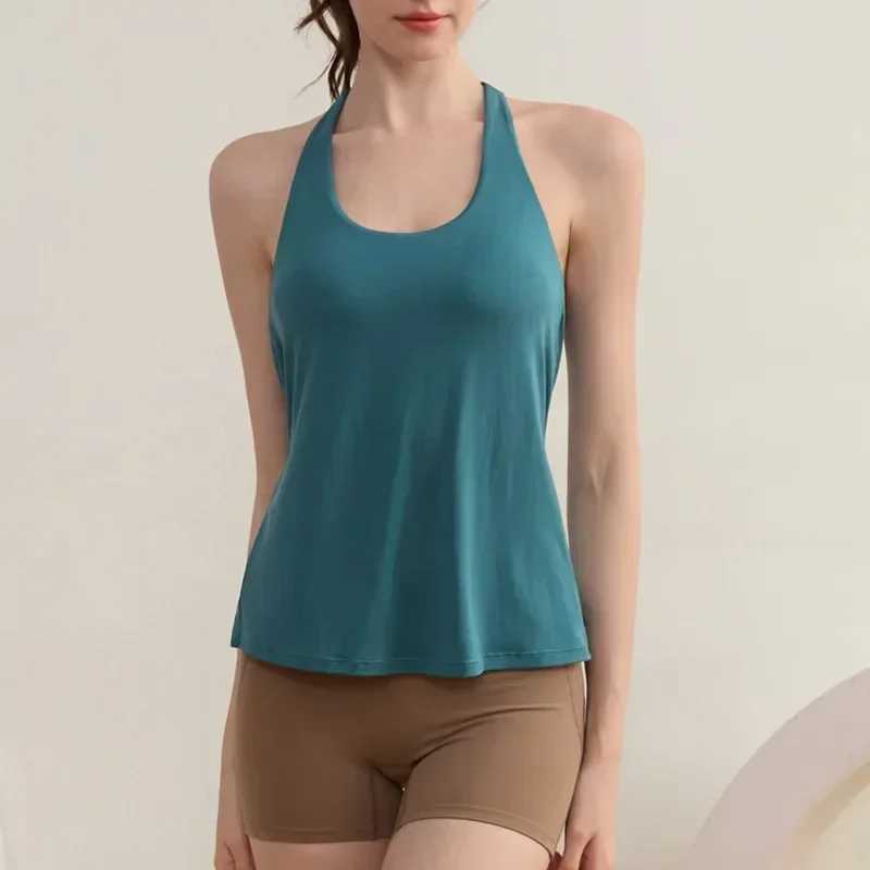 Womens shoulder strap fitness yoga vest high stretch sports vest slim fit with detachable pad fitness suitXJ250410