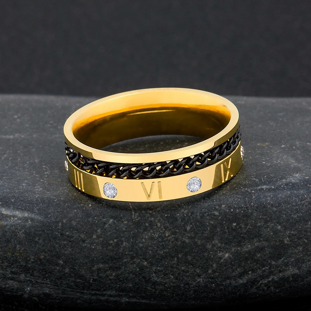 TYO Wedding Ring Stainless Steel Roman Numeral Men Rings High Quality Cubic Zirconia Punk Spinner Chain Women Jewelry For Party 251110