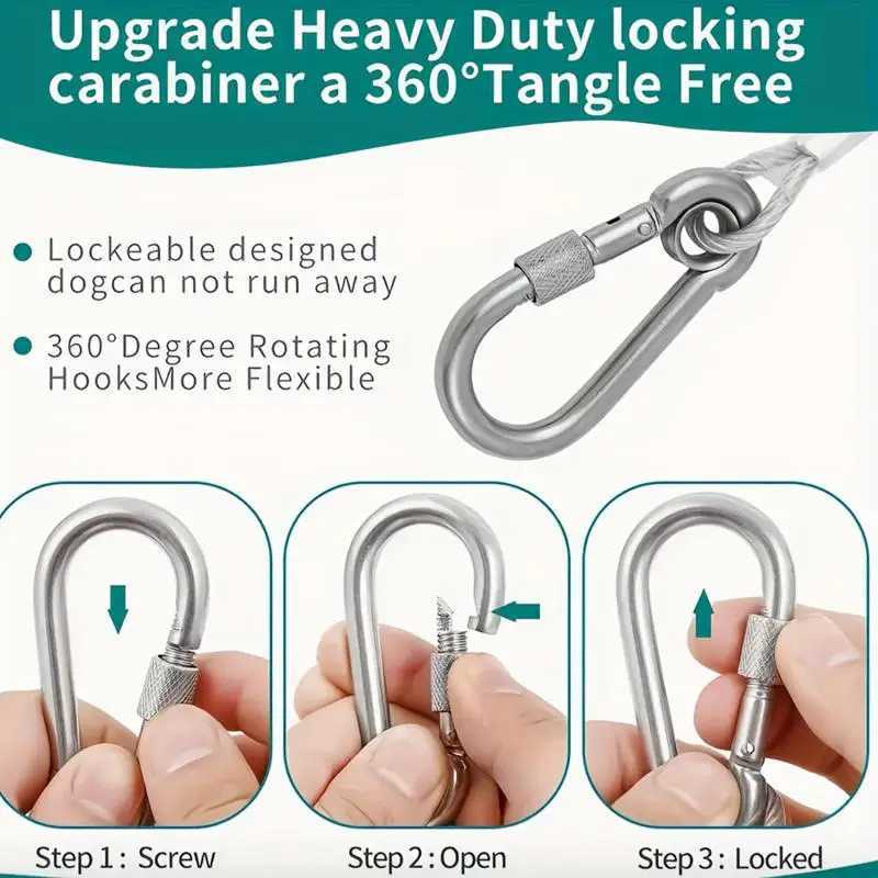 Double-headed Dog Tie Out Cable Leash Raction Rope With Metal Buckle Steel Wire Anti-rust Training Collar Outdoor Dogs Strap J251110