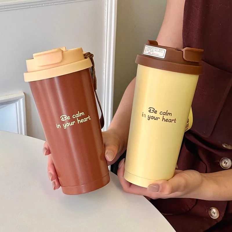 Fashionable cup Luxury Thermal Coffee Cups Ceramic Portable Water Bottle With Straw Stainless Steel Tea Thermos Bottle Wen Men Gift Y251110