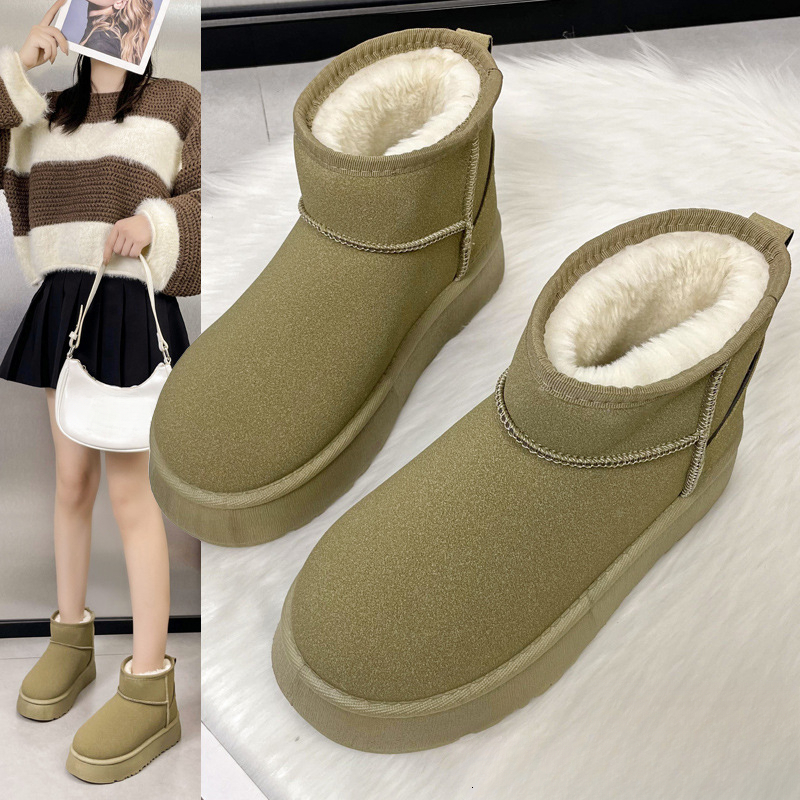 New designer snow boots with winter wool lining, thick short boots for warmth, outdoor cotton shoes, anti slip and height increasing woolen leather sh