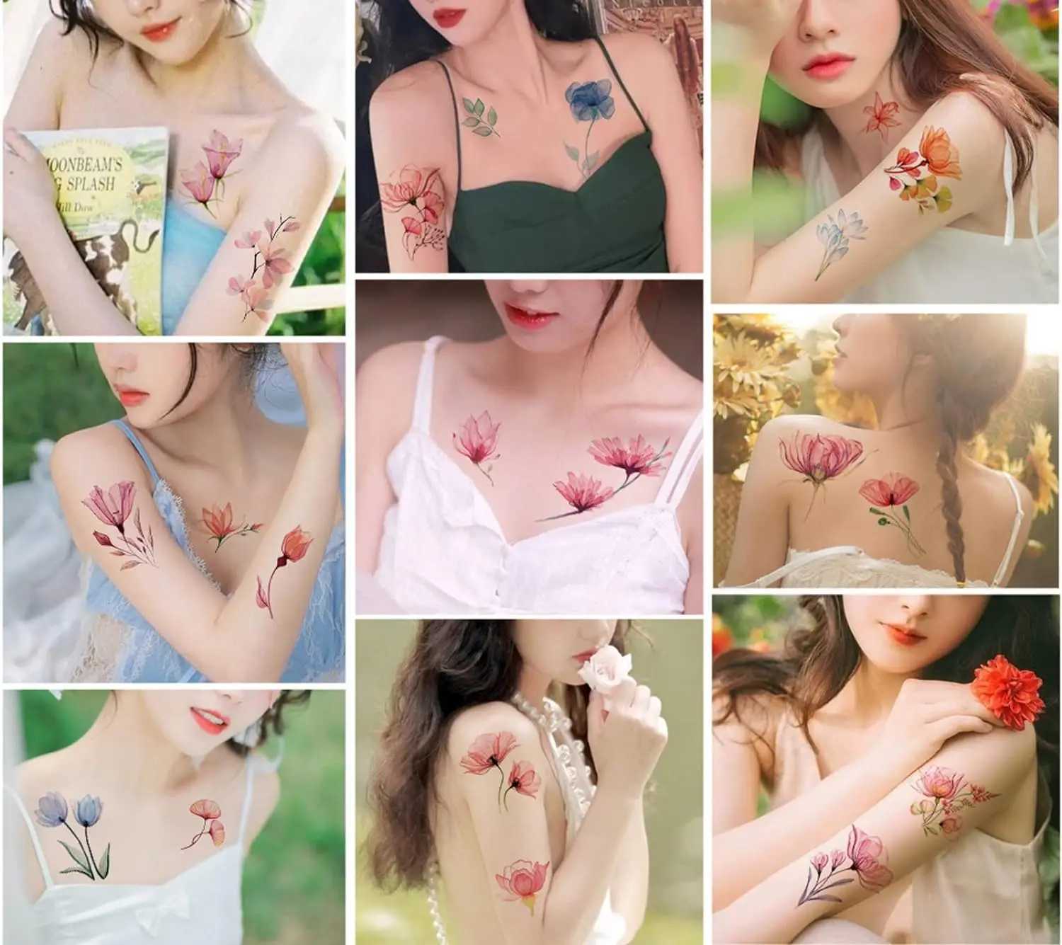 10 pieces of 3D watercolor lavender flower temporary tattoo female body art arm fake adult tattoo sticker waterproof girl tattoo W250410