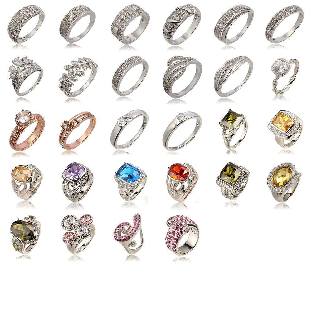 High Quality Round Marquise Zircon Moissanite 925 Sterling Silver Rings Micro Insert Zircon Rings for Anniversaries and Parties