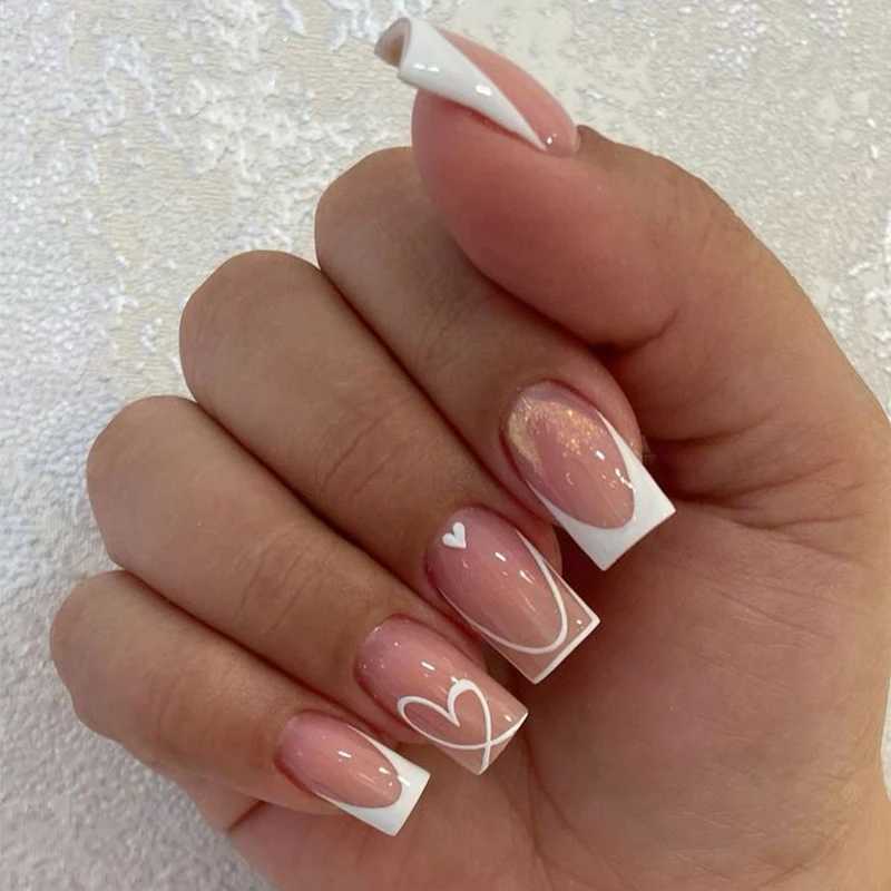 24 pieces of ballet fake nails long French press nails with rhinestones wearable coffin fake nails pink bow design handmade tips W250410