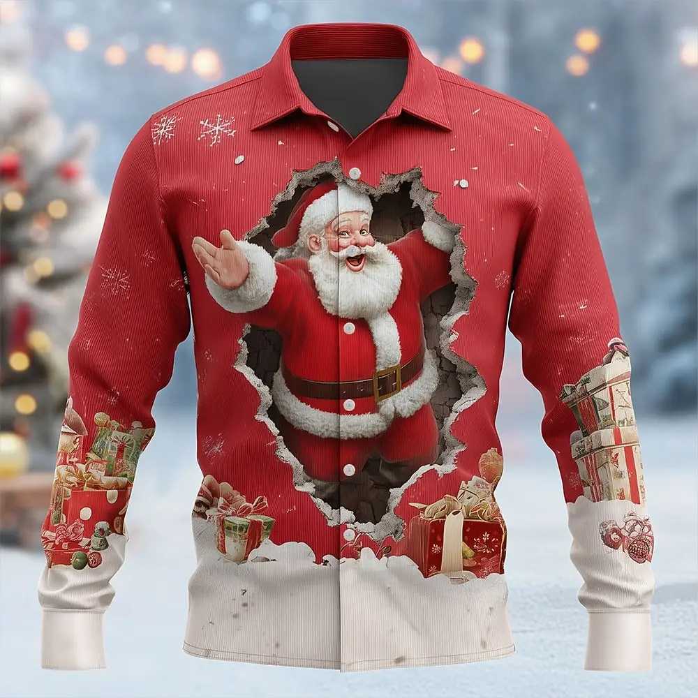Christmas Mens Santa Claus Christmas Tree Snowflake Shirt Button Up Shirt Long Sleeve Funny Christmas Gifts Holiday Spring Fall K251110