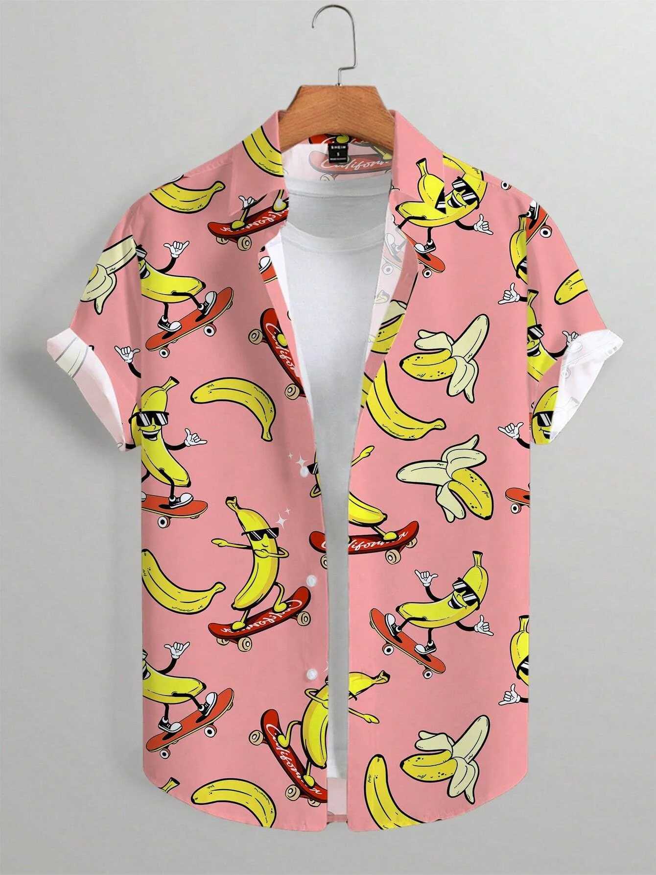 Mens collar party shirt mens casual street short sleeved summer new banana animation 3D printed top mens clothing X250410
