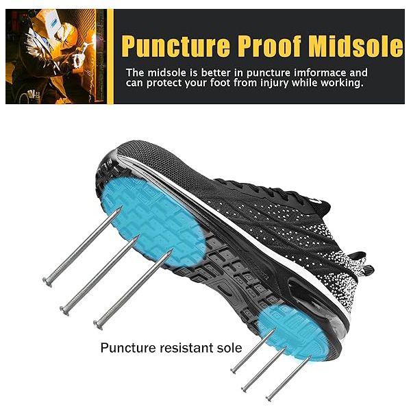 Designer Shoes HiHatide Steel Toe Shoes for Men Work Shoes Safety Sneakers Air Cushion Lightweight Slip Resistant Breathable Comfortable