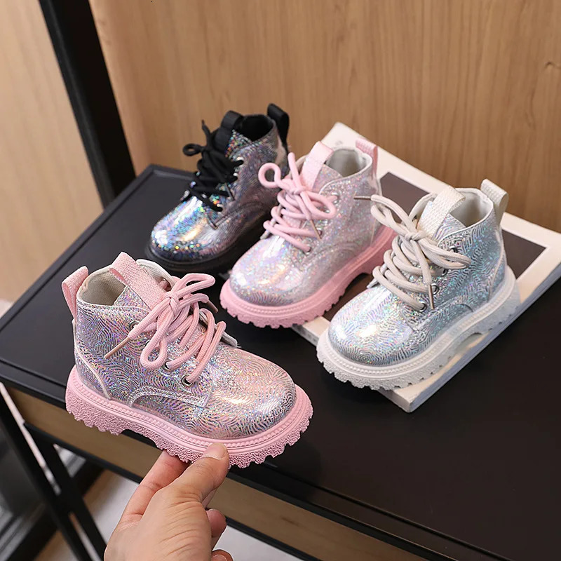 Kids Shoes Boots for Girl Spring Autumn Toddlers Leather Boots Fashion Glossy Childrens Platform Ankle Boots Side Zipper 251104