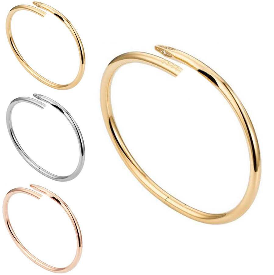 Designer Gold Silver Titanium Steel Nail Bracelet Inlay Diamond Screw Cuff Just a Bracelets Women Men Jewelry Fashion Bangle Gift 17 19 Size TYJ13991