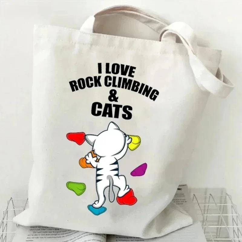 Womens Canvas Shoulder Bag Just A Girl Who Loves Cats Print Shopping 2024 Student Animal Tote Bags Cartoon Kitten Handbag 251110