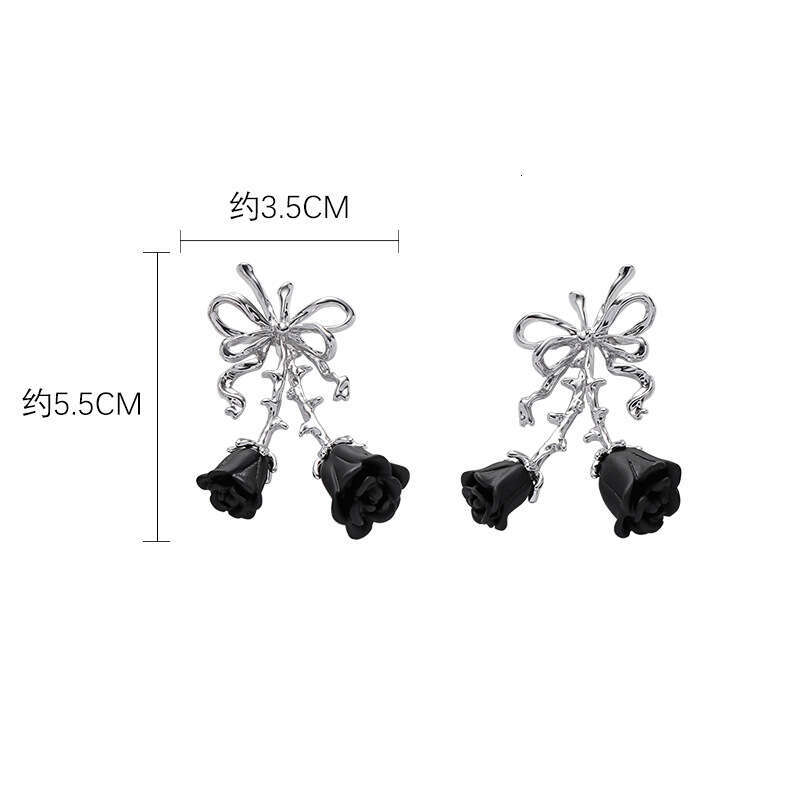 Original Bowknot Dark Night Rose Simple Fashion High-end Sweet Cool Style Personality Stud Earrings