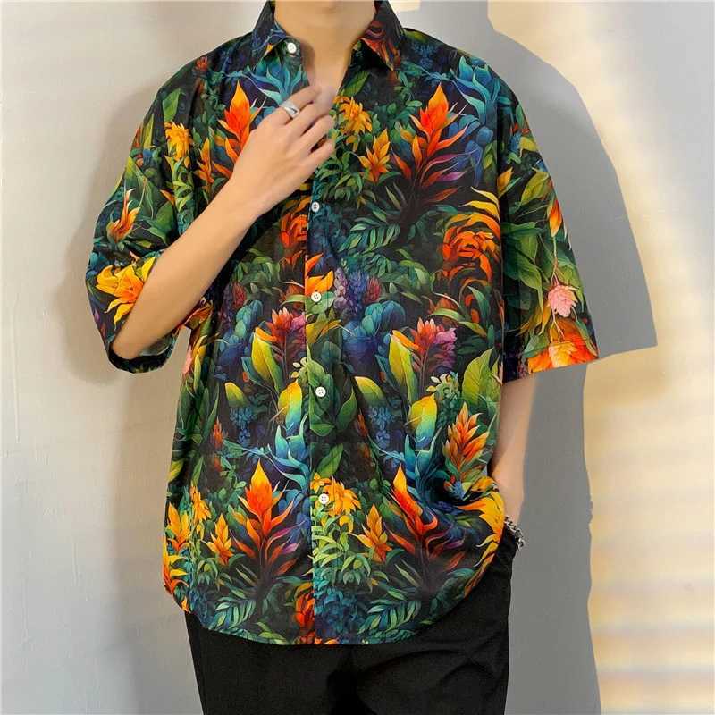 3D printed Hawaiian shirt mens short sleeved tropical Tiki style casual loose beach shirt summer floral Aloha shirt mens X250410